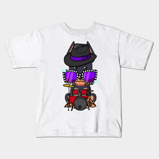 Cute Alsatian jamming on the drums Kids T-Shirt by Pet Station